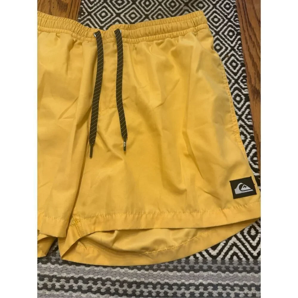 Quicksilver Yellow Drawswing Lined Stretch Elastic Waist Swim Trunks Size Medium - Picture 3 of 7